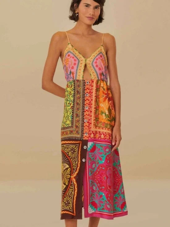 FARM Rio Multicolor Mixed Scarves Lenzing Ecovero Viscose Mini Dress - Picture 1 of 6